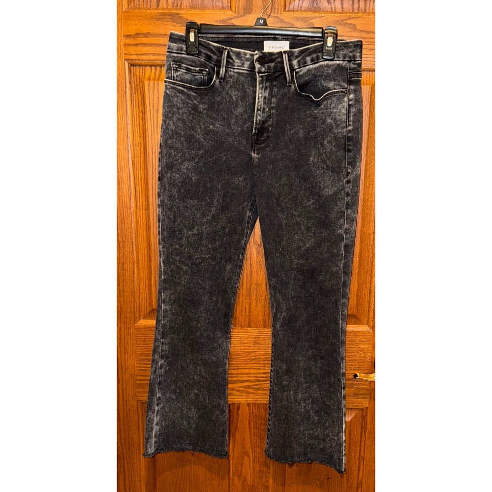 FRAME Le Crop Black Acid Wash Jeans 29 Women's Premium Designer Denim raw hem